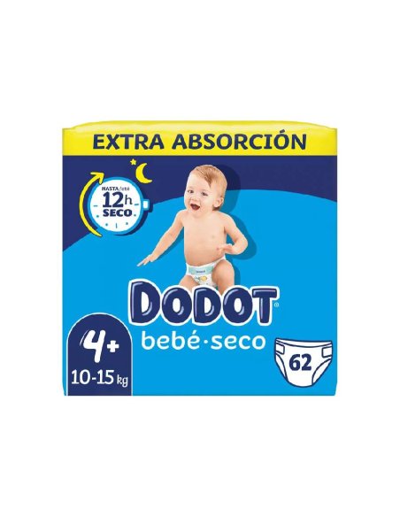 PAÑAL INFANTIL DODOT BEBE SECO EXTRA TALLA 4 9-14 KG 62 UNIDADES STICKER